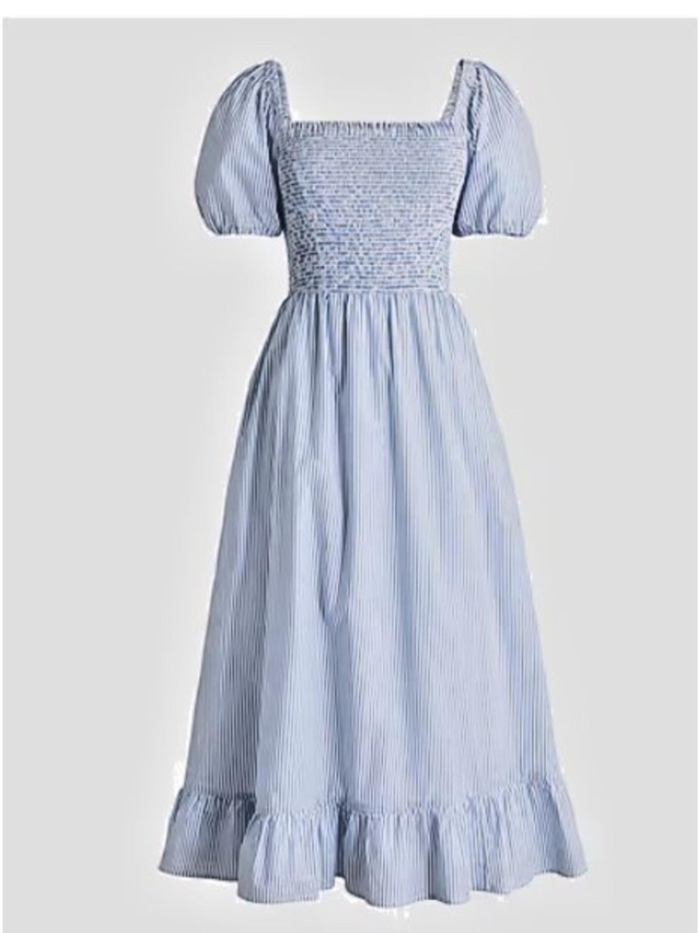 J Crew Factory puff sleeve blue white striped midi dress
